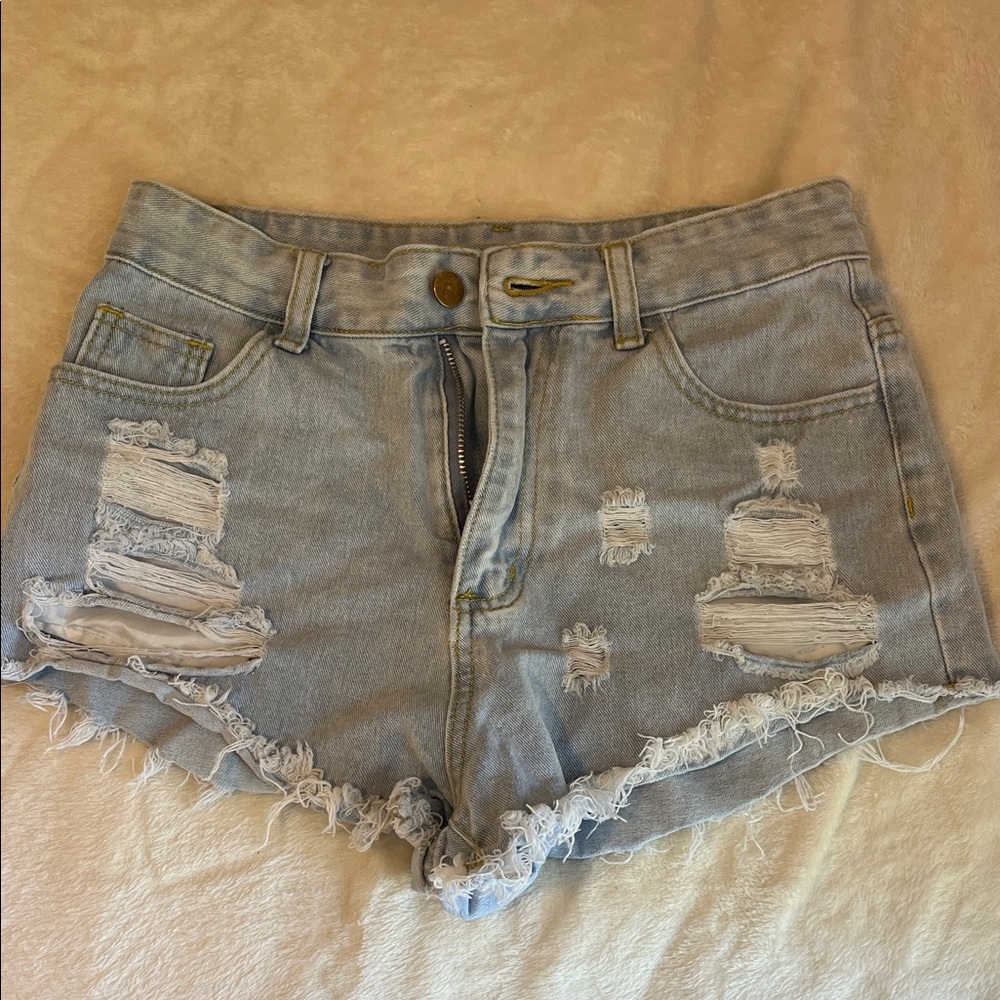 SHEIN Light Blue Distressed Jean Shorts
